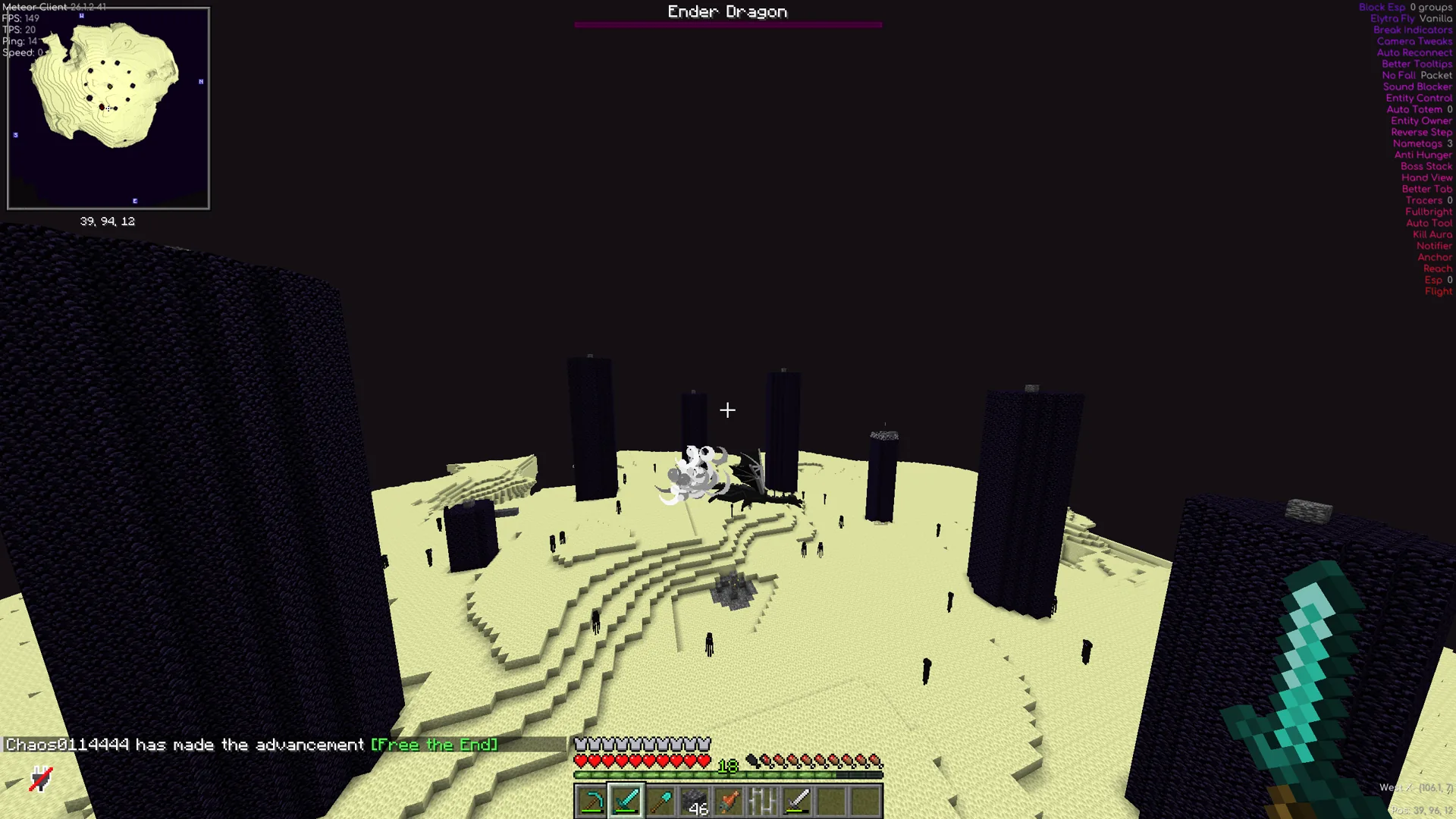 The Ender Dragon being defeated on the Amogus.be Minecraft server